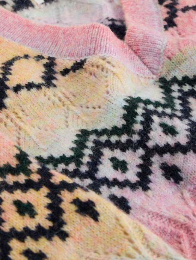 White Stuff Space Dye Pointelle Sweater in ombre knit with black patterns