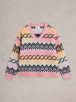 White Stuff Space Dye Pointelle Sweater in ombre knit with black patterns
