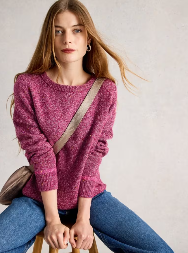 White Stuff Talia Jumper in solid neppy knit with confetti yarn