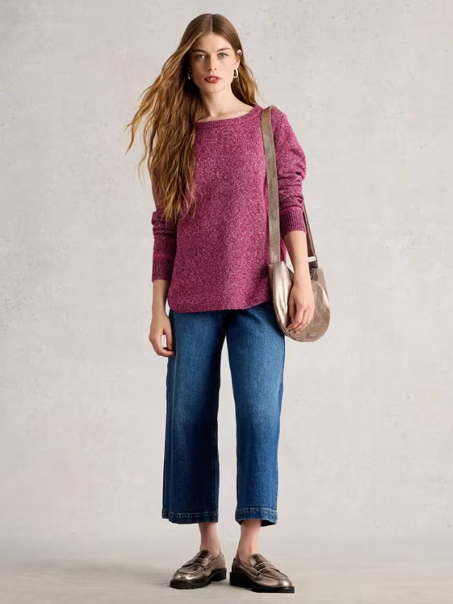 White Stuff Talia Jumper in solid neppy knit with confetti yarn