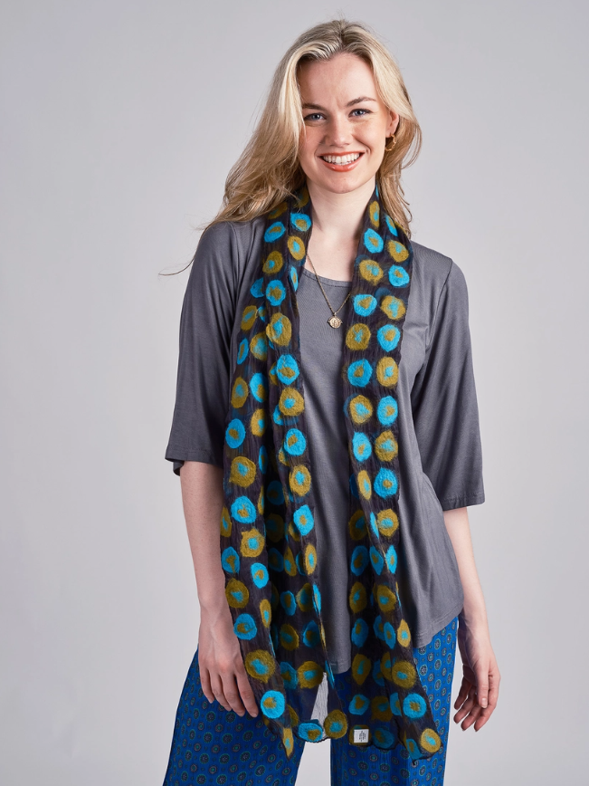 Windhorse Trading Polka Dots Wool Felted Scarf Green