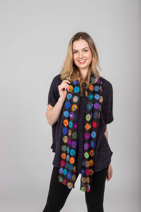Windhorse Trading Polka Dots Wool Felted Scarf Green