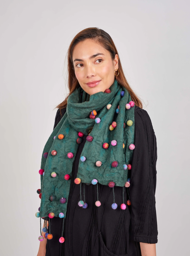 Windhorse Trading Sugar Dot Wool/Silk Scarf Green