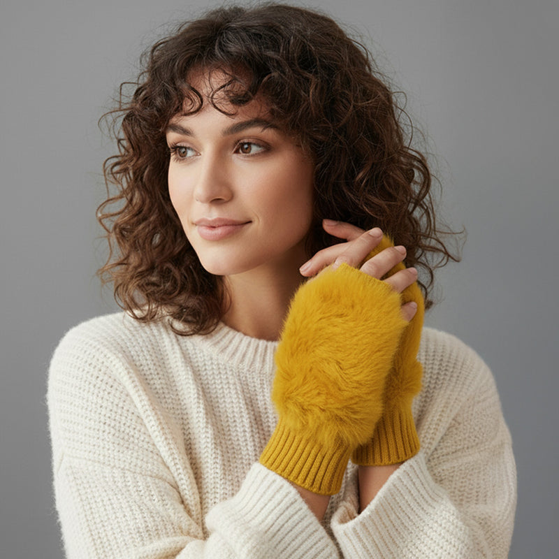 Fluffy Faux Fur Fingerless Knit Gloves
