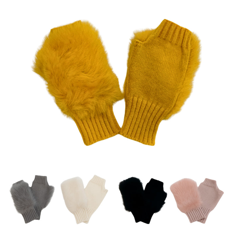 Fluffy Faux Fur Fingerless Knit Gloves