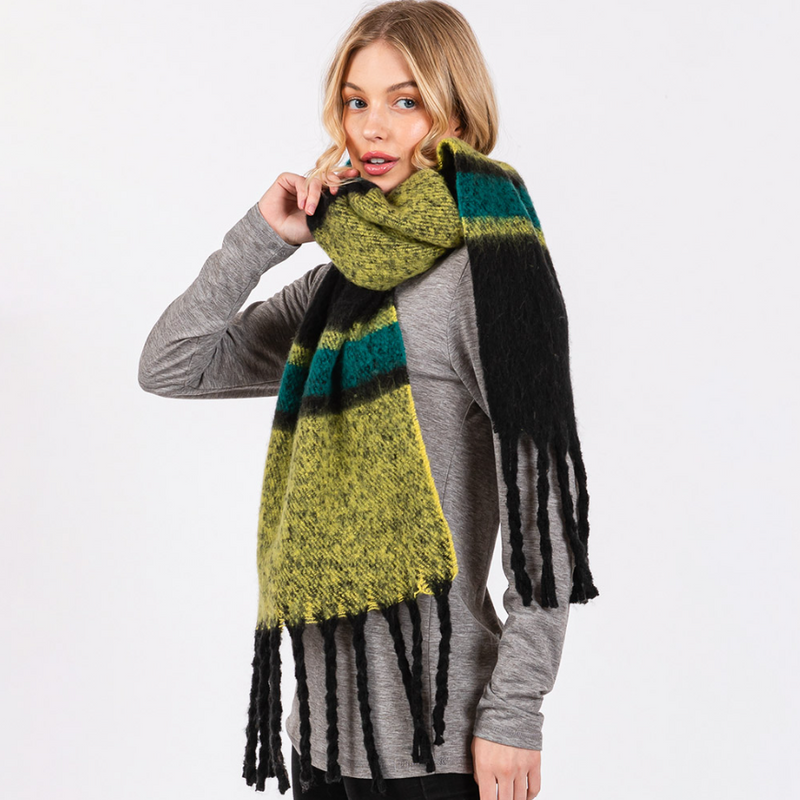 Multi Stripe Blanket Scarf Green