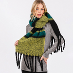 Multi Stripe Blanket Scarf Green