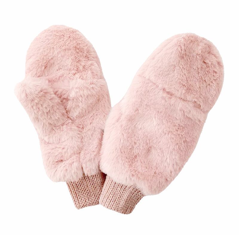 Fur Convertible Mitten Pink