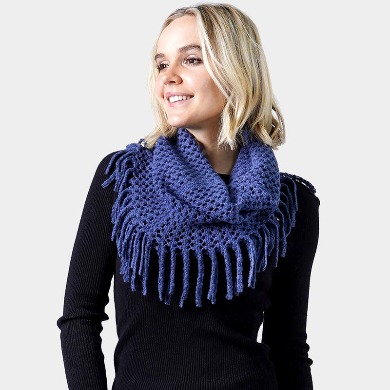 Mini Tube Fringe Scarf Navy