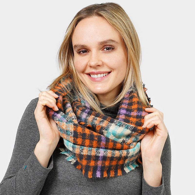 Plaid Fray Infinity Scarf