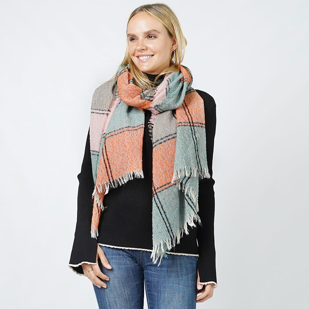 Plaid Slub Scarf Green