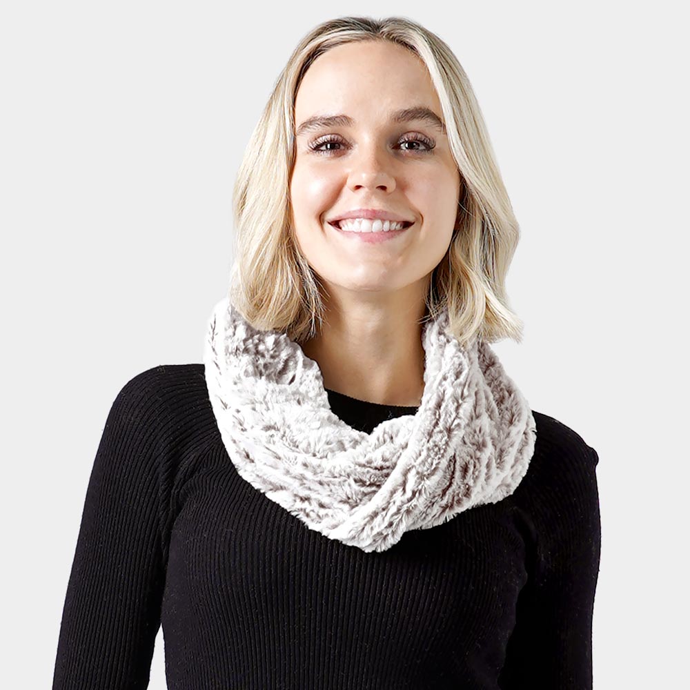 Two Tone Fuzzy Infinity Scarf Black