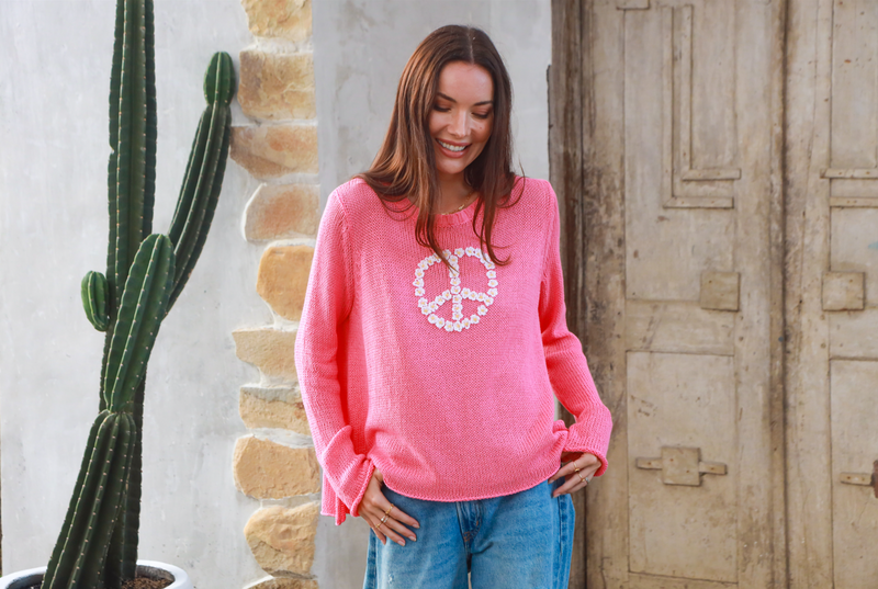 Wooden Ships Daisy Peace Sign Sweater Cherry Pastille