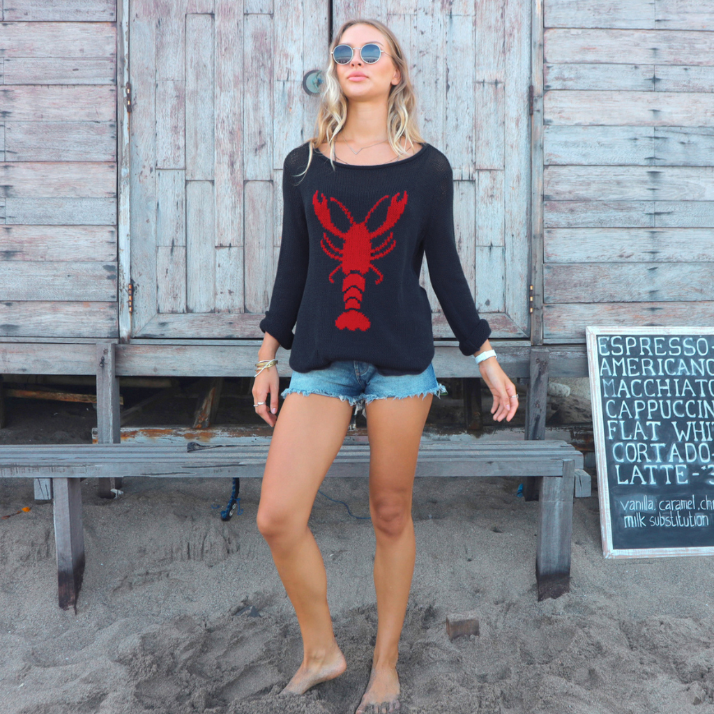 Front view of lightweight cotton lobster sweater