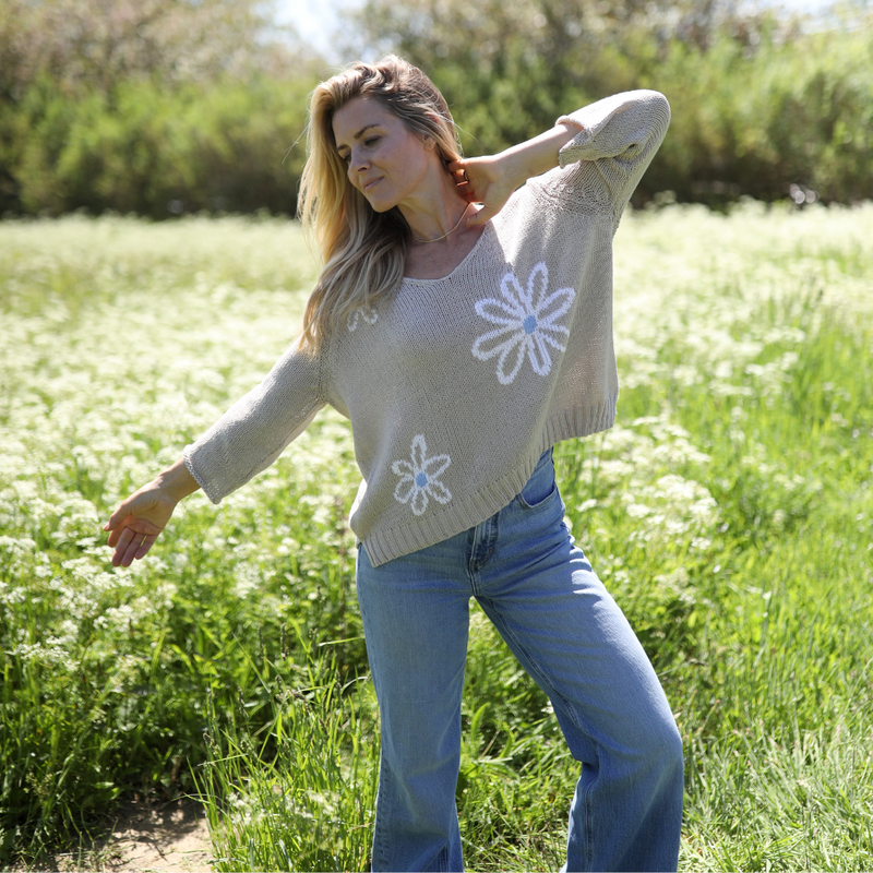 Wooden Ships Meadow Cotton V Sweater with ¾ sleeves at The Lazy Daisy