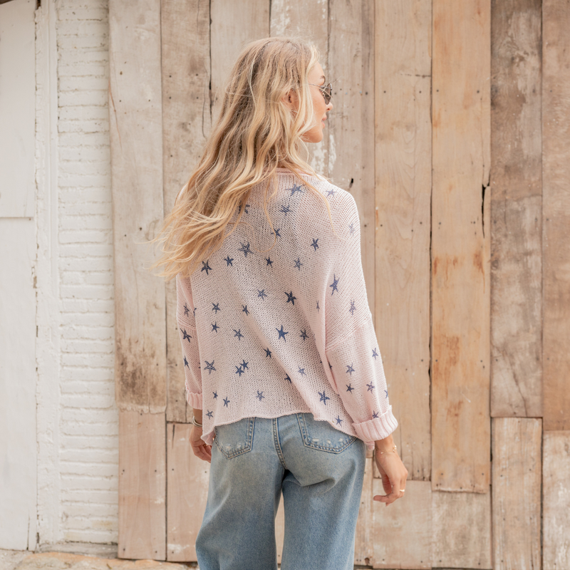 Back view of Wooden Ships knit top styled by The Lazy Daisy Boutique