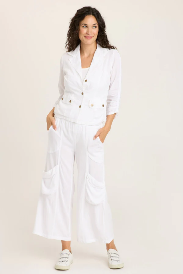 XCVI Wearables Linen Folksy Jacket White