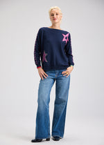Front view of crewneck sweater with star pattern