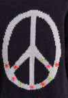 Back view of Zaket & Plover Lofty Peace Cardi with white peace symbol and colorful accents