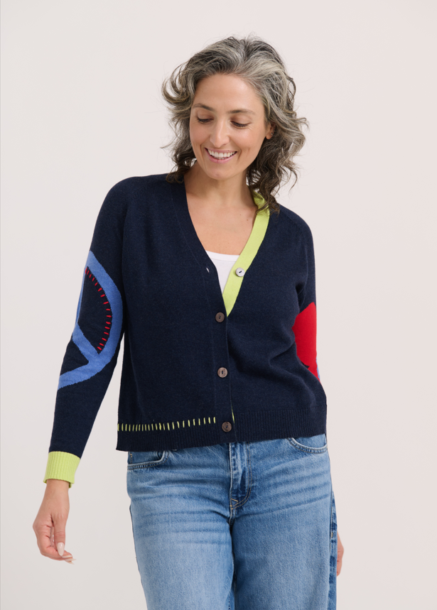 Zaket & Plover Peace Please Cardi with peace sign sleeve detail