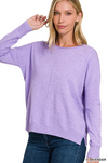 Zenana Front Seam Side Slit Sweater Lavender