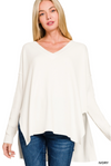 Zenana Ribbed Hem & Sleeve Sweater Ivory