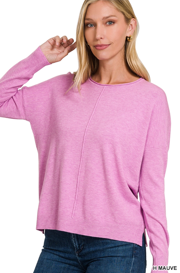 Zenana Front Seam Side Slit Sweater Mauve