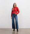 Thick knit mock neck sweater in vibrant red for winter layering