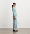Boxy fit mock neck sweater in turquoise for fall and winter layering