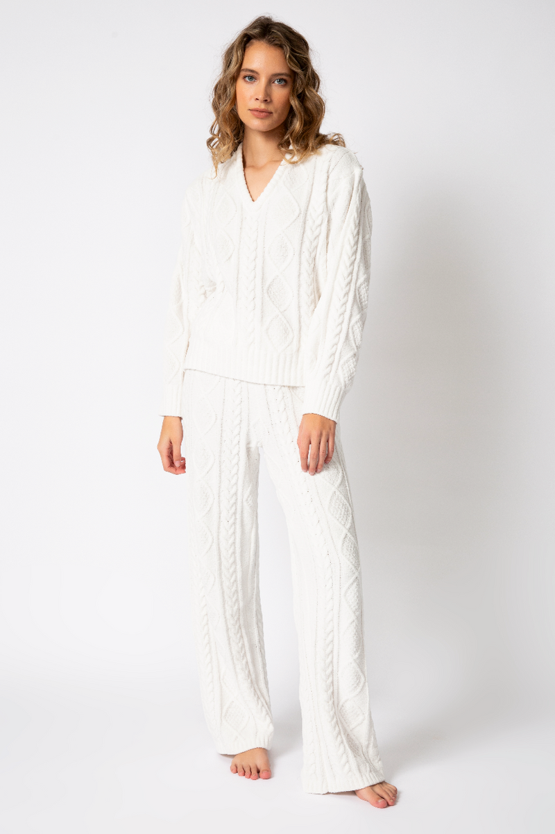 Chenille Cozy Cable V-Neck Sweater