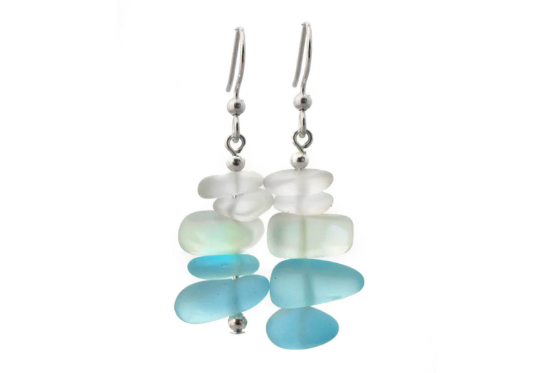 Crazy Art Girl Sea Glass Drop Earrings Blue Ombre