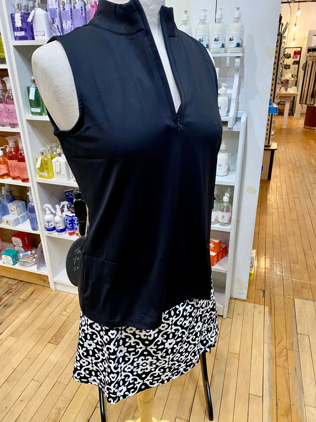 Lulu-B Sleeveless Zip Neck Top Black