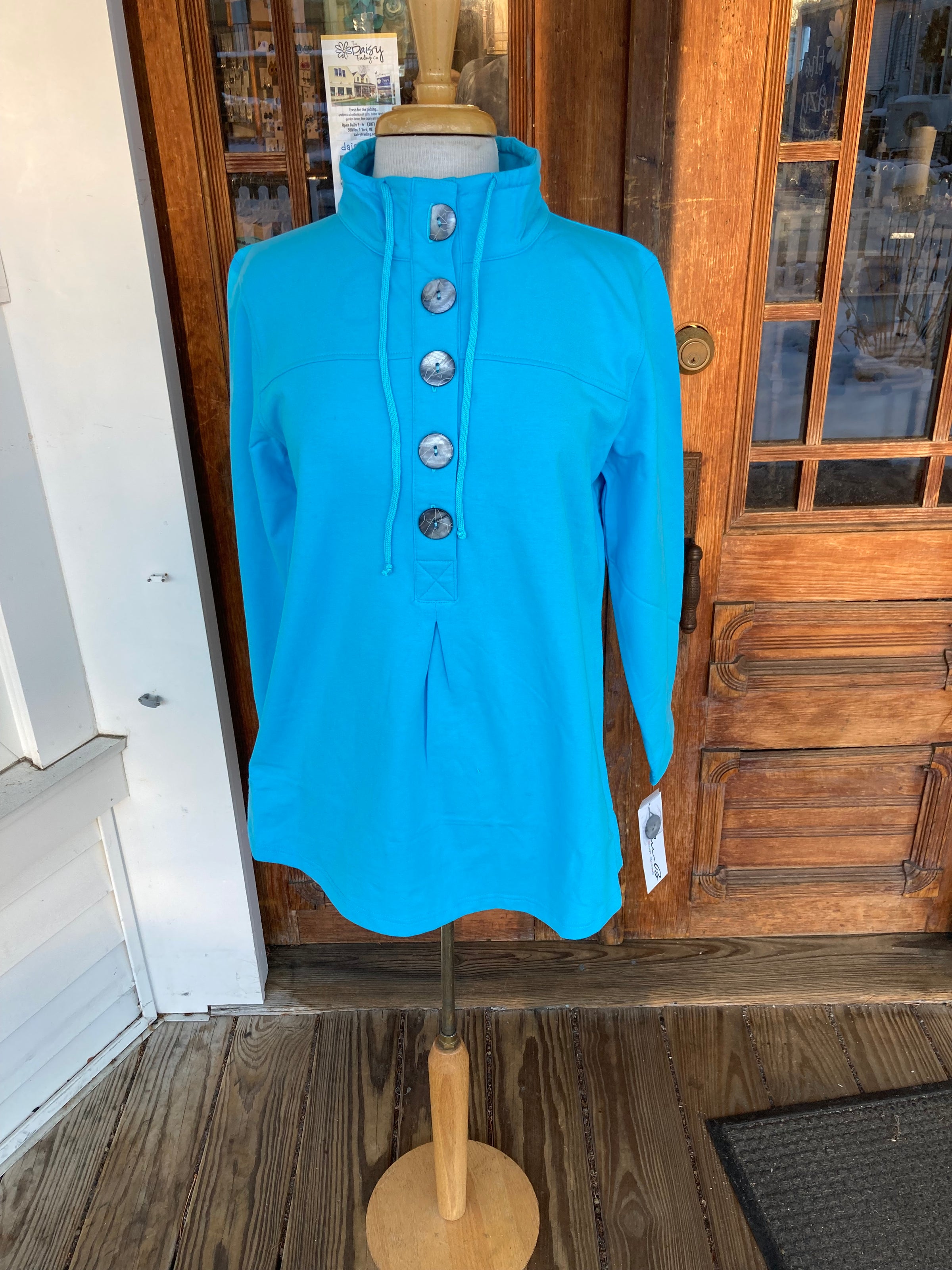 Lulu B Womens Shirt Turquoise Linen Sleeveless Collared Button