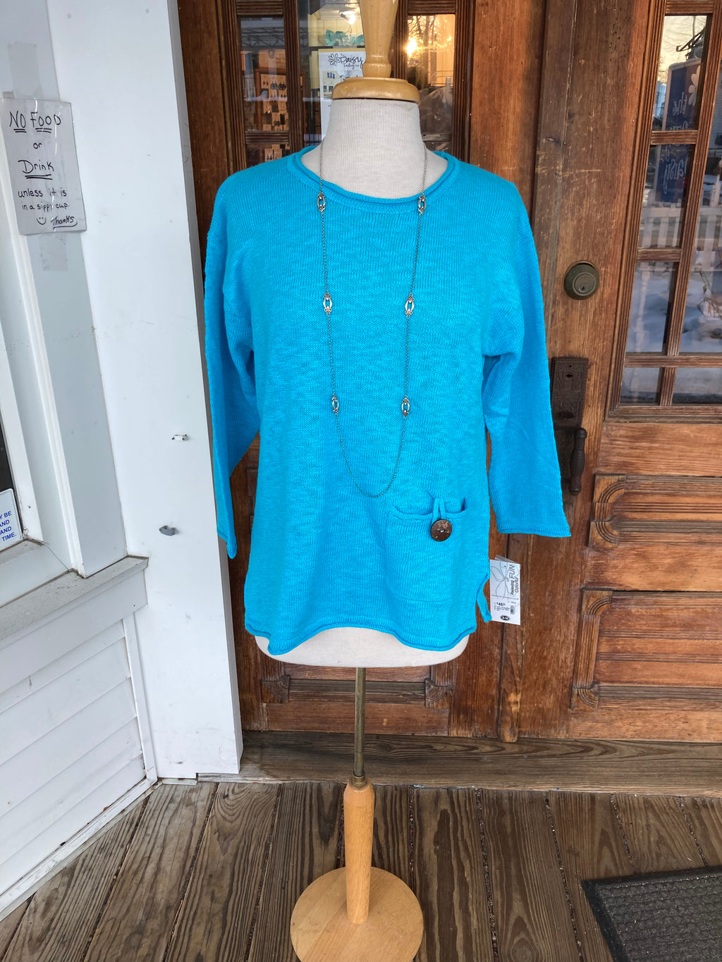 Lulu-B Pocket Pullover Sweater Turquoise