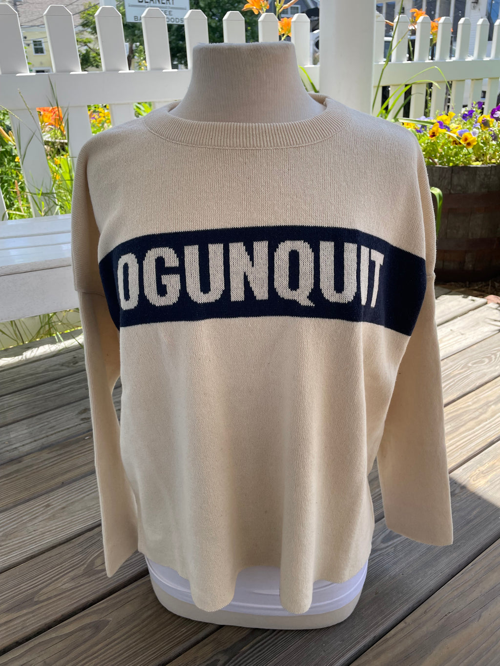 Ogunquit Maine Knit Sweater Aqua and Navy