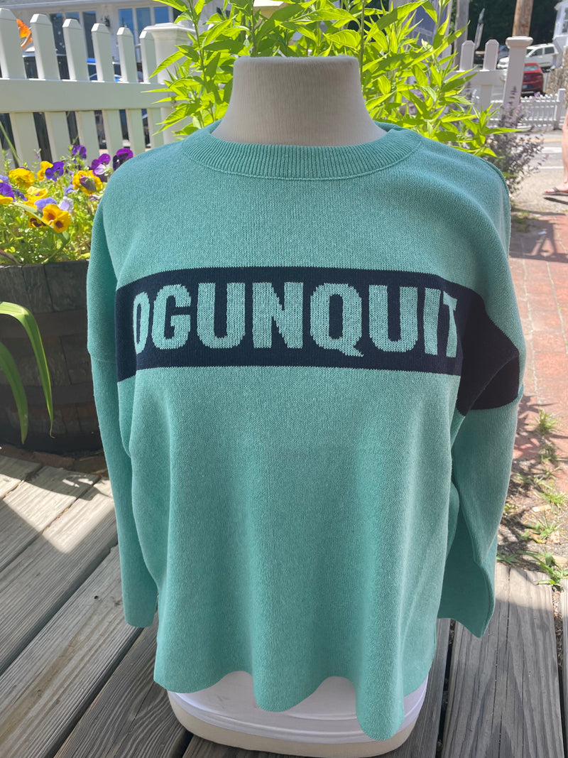 Ogunquit Maine Knit Sweater Aqua and Navy